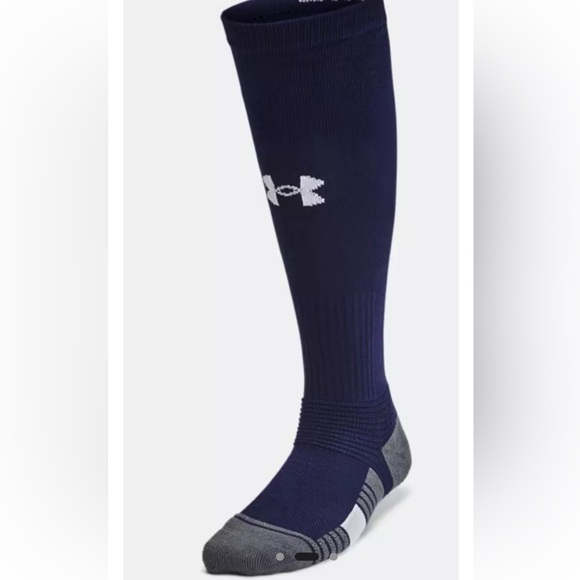 Under Armour UA OTC Soccer Socks 1 Pair Youth 13.5K-4.5 Navy w White Logo Kids - Picture 4 of 10